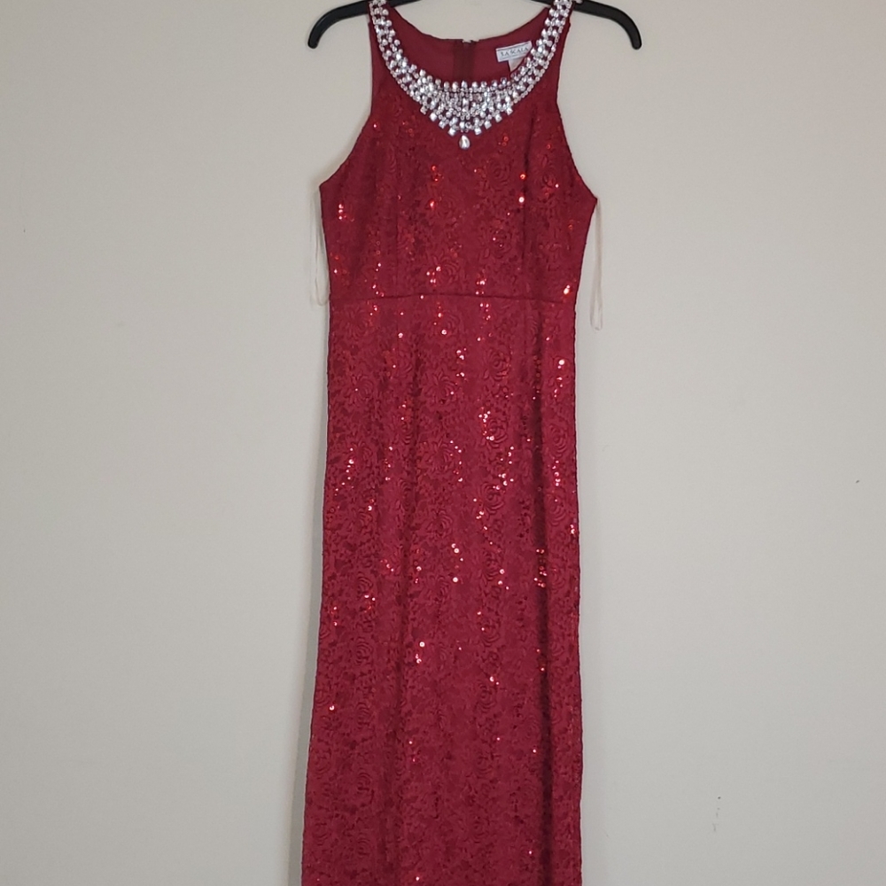 La  Scala long prom, party dress wine red